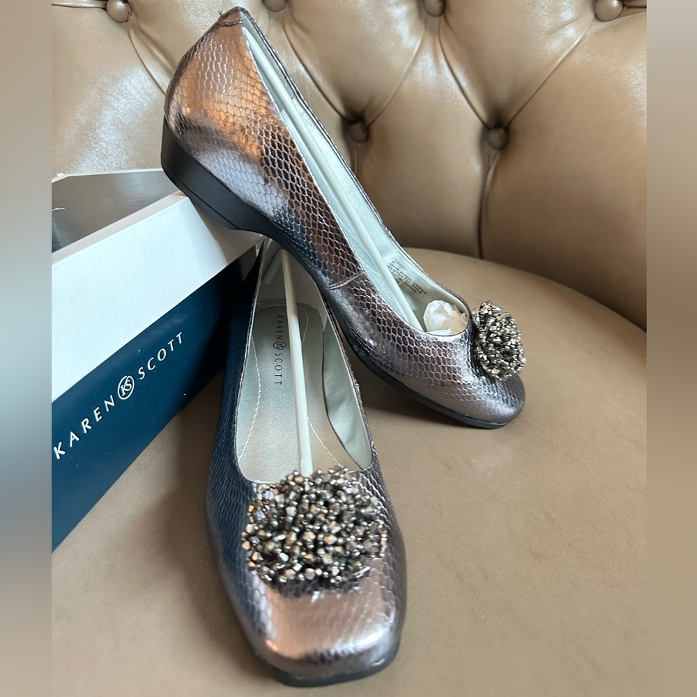 Karen Scott Tinsel Pewter Embellished Flats